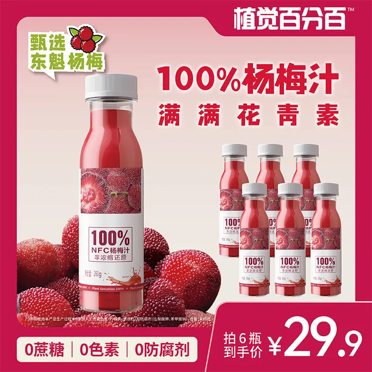 冰杨梅汁植觉百分百爆款东魁仙居冰野杨梅汁夏季必备清爽天然果肉