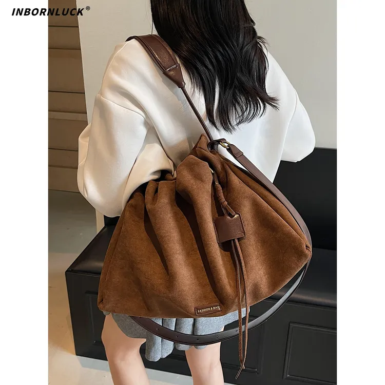 复古麂皮绒大包包女2025新款上班通勤单肩包秋冬大容量斜挎托特包