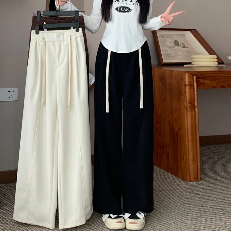 秋冬新款梨形身材加绒加厚休闲裤大码胖MM显瘦垂感阔腿卫裤YY9790