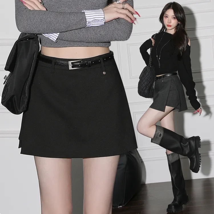 西装半身裙裤子女2025秋季新款设计感侧开叉高腰显瘦百搭短款裤裙
