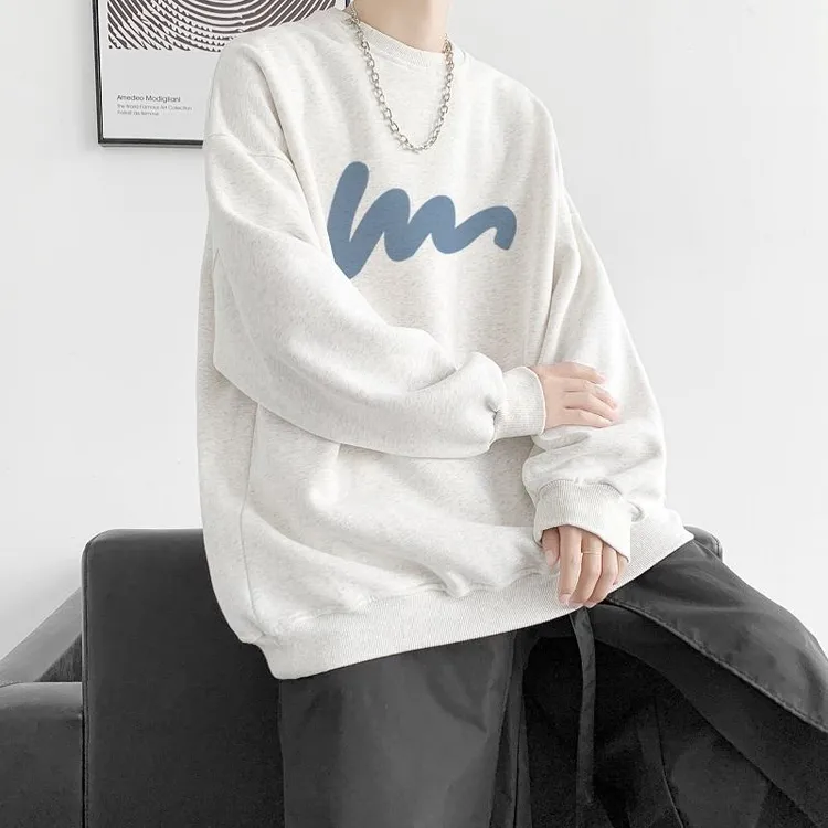 圆领卫衣男士秋冬新款套头无帽印花上衣潮牌宽松长袖学生休闲外套