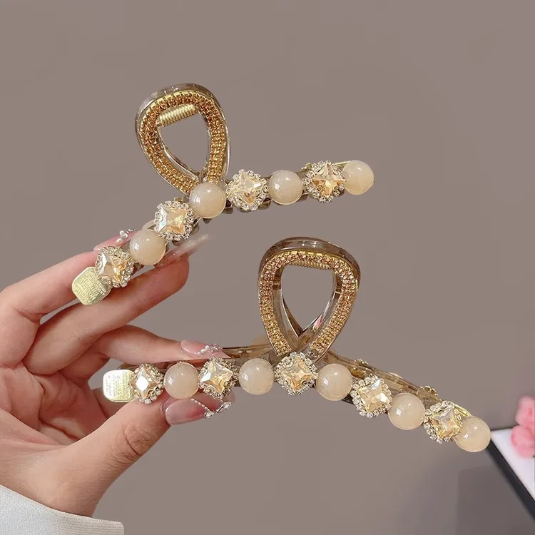 小香风水钻珠珠发夹女后脑勺盘发抓夹大号高级感鲨鱼夹子发卡头饰