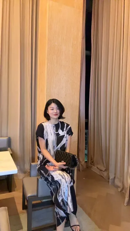 TANTAN 真丝100 气质时尚黑白印花连衣裙1790