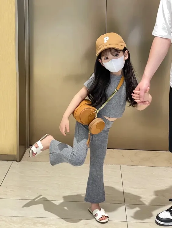 女宝宝两件套韩版女童海洋色短袖喇叭裤套装2025夏季新款