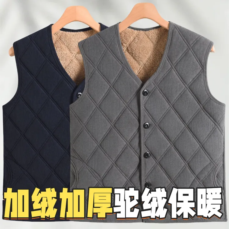驼绒马甲男款加绒加厚男士马甲保暖背心防寒大码中老年坎肩爸爸