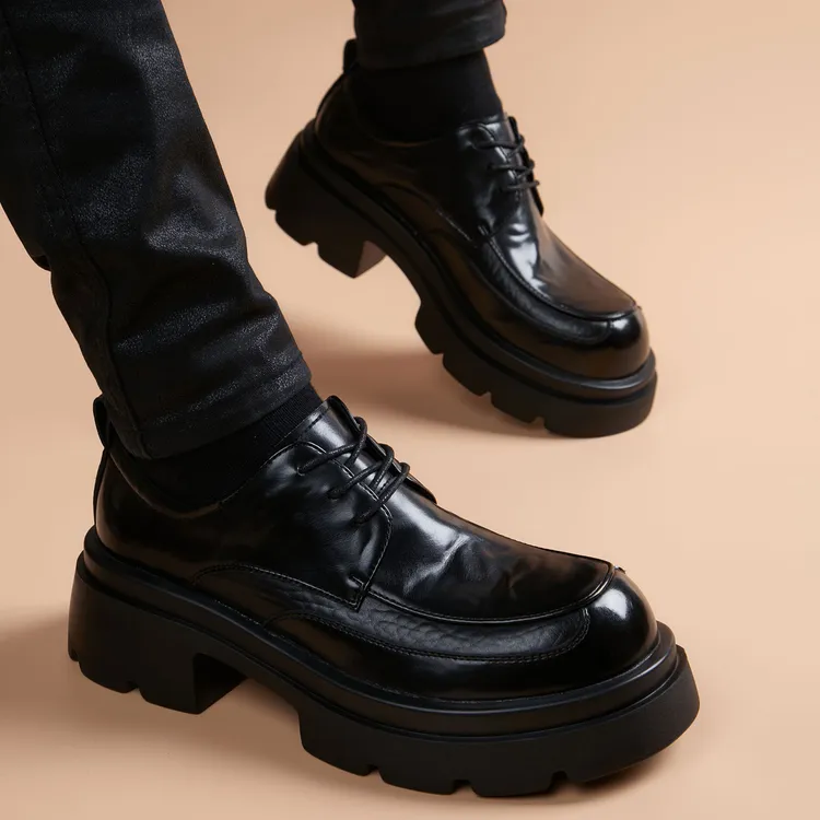 厚底增高德比鞋男款2025冬季新款男鞋英伦风真皮百搭爆款休闲皮鞋