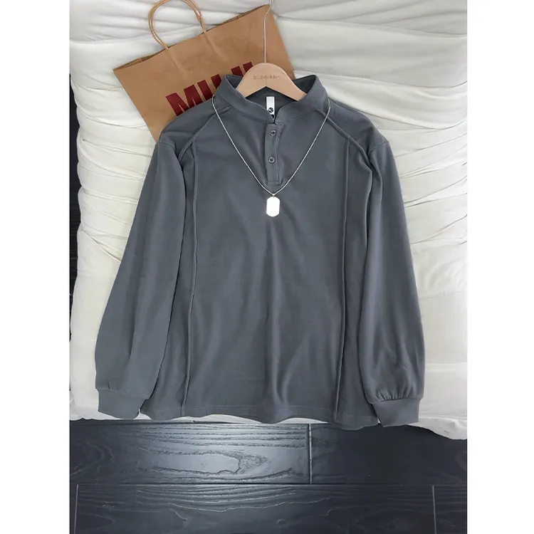 美式亨利领卫衣男秋冬季内穿长袖T恤cleanfit内搭德绒保暖打底衫