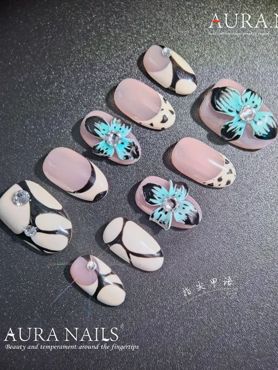 【指尖甲语】恶魔之花-雕花华子钻-纯手工穿戴甲-高级感美甲