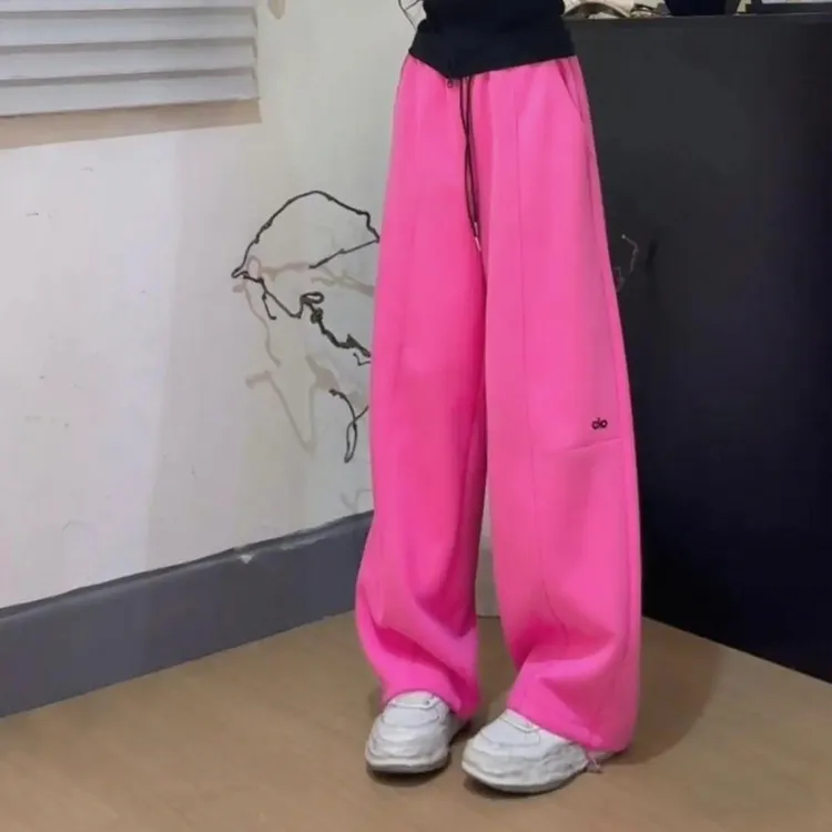 高腰秋款弯刀直筒裤运动时尚休闲裤宽松森系阔腿裤男女同款家庭装