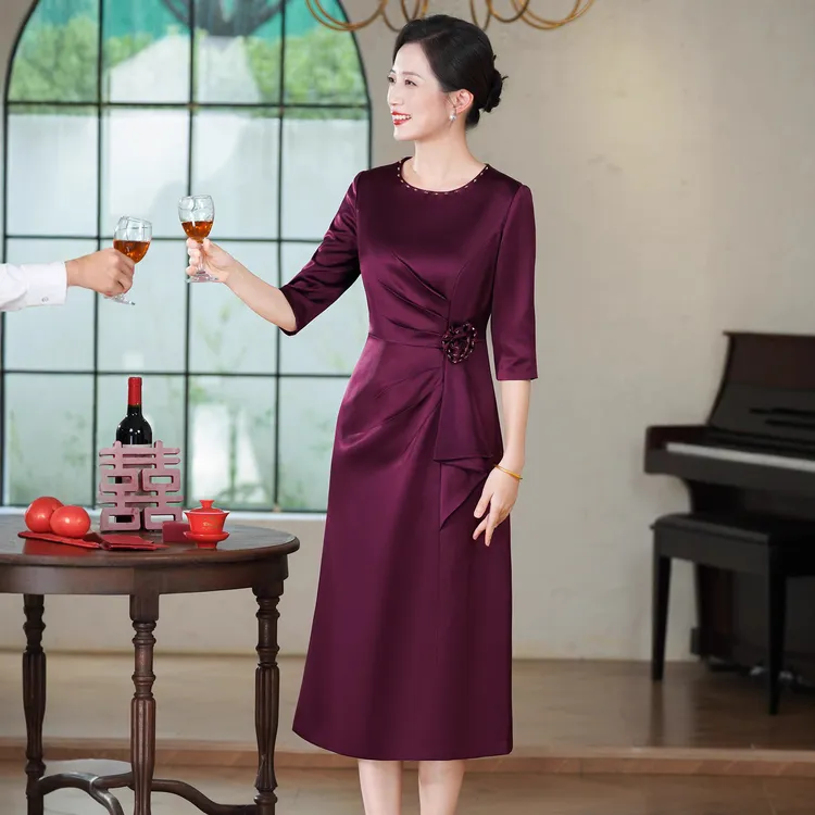 高端醋酸缎2025秋季新款喜妈妈婚宴礼服喜婆婆年轻婚礼旗袍小个子
