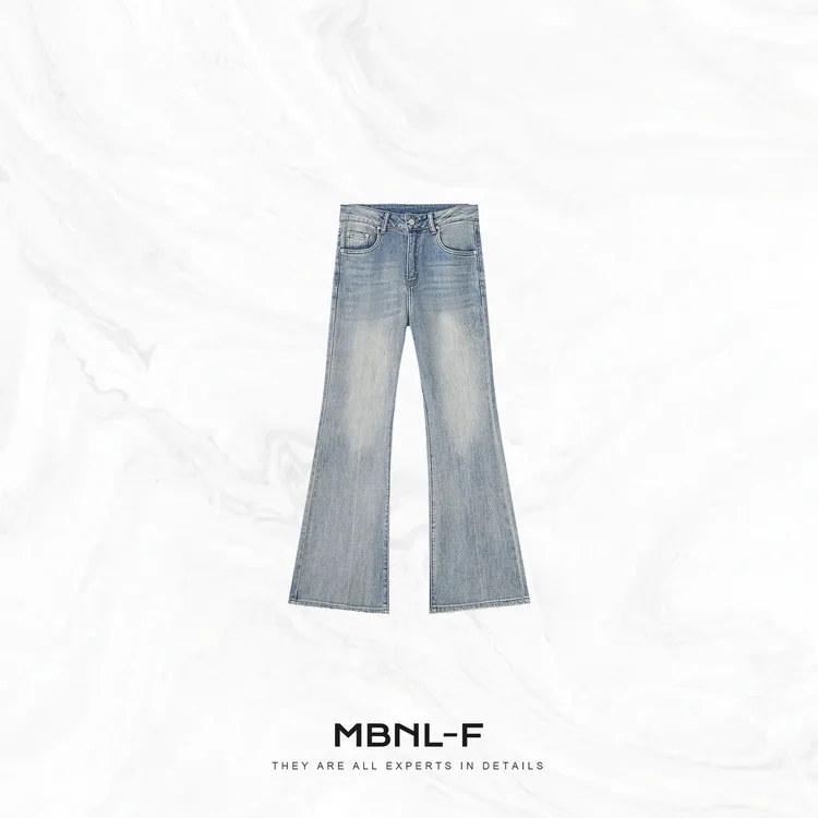 MBNL-F“长腿超模” 复古做旧水洗须边微喇牛仔裤 秦磊XM-XKZ1325
