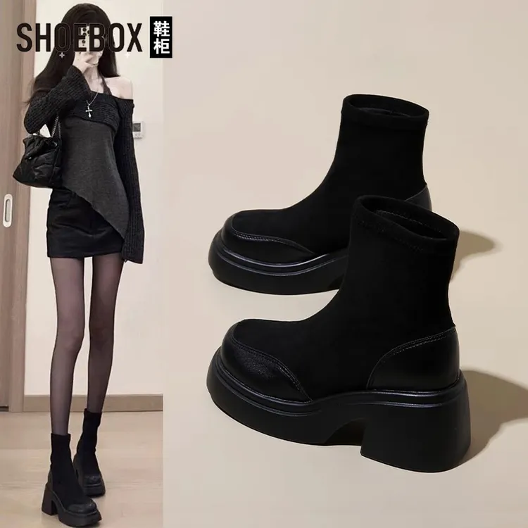 达芙妮集团旗下显瘦增高马丁靴女25新款秋季粗跟时尚短靴加绒女鞋