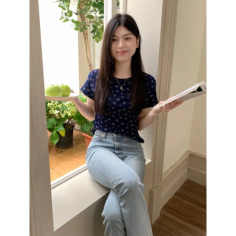 实拍韩版简约夏季纯欲领口小结圆领百搭短袖恤上衣女2025