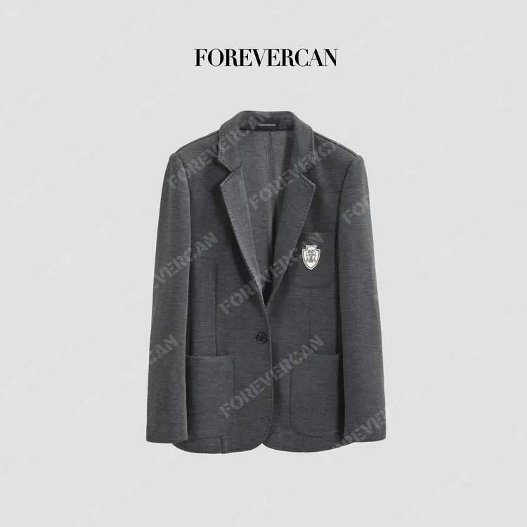 FOREVERCAN“伊斯曼学院”经典学院风平驳领刺绣西装外套WC23735