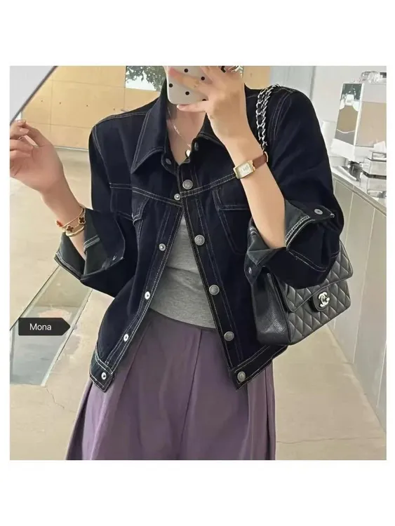 粉丝福利JMY 2025早春深蓝色牛仔外套女装8203