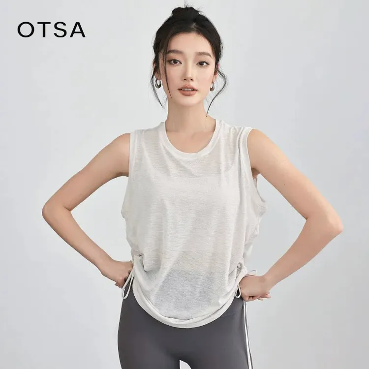 【OTSA】夏季瑜伽T恤设计感健身运动背心女抽绳透气宽松休闲圆领  