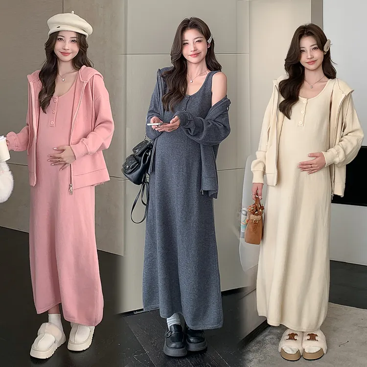 孕妇装秋冬款套装新款针织毛衣外套搭配时尚简约连衣裙孕妇两件套