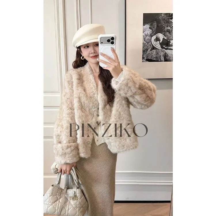 pinziko黑糖~轻奢高级感环保皮显瘦百搭皮毛一体外套TJF447