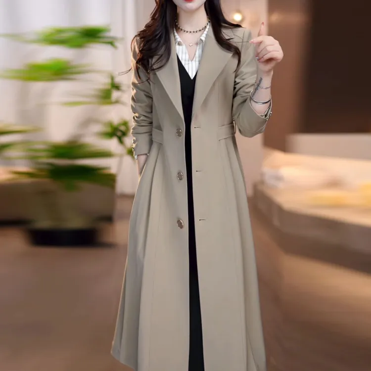 杭州意法风衣女款2025新款春秋季轻奢高级感西装领中长款大衣外套