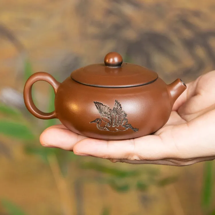 云南紫陶仙鹤小品茶壶全手工功夫茶具高档单壶泡茶紫砂壶家用套装