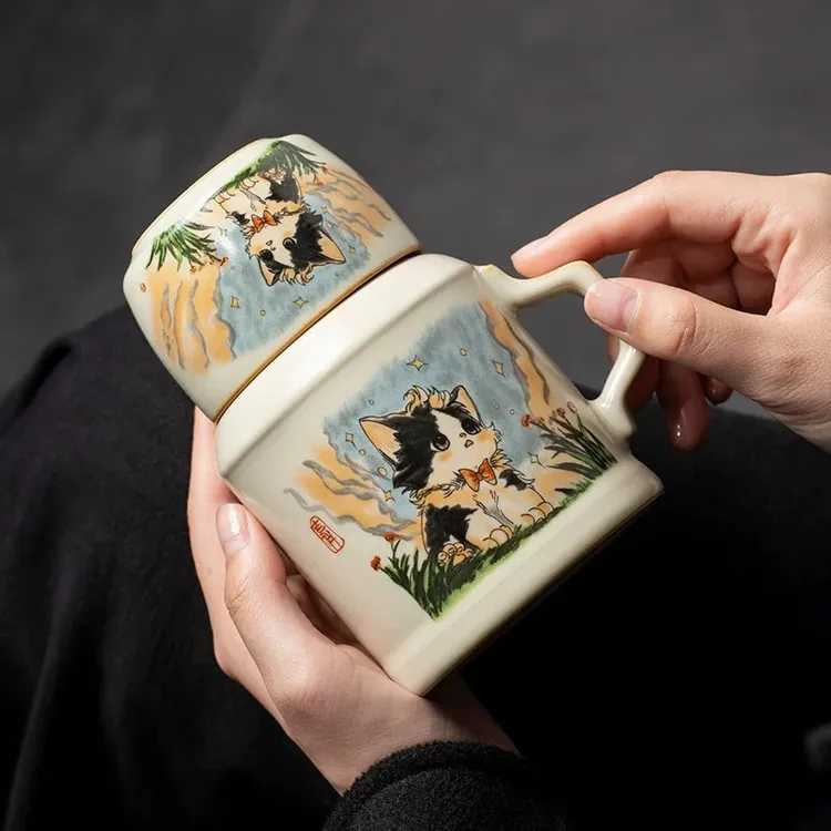 汝窑小暖壶茶杯快客杯带盖户外露营茶具套装便捷式