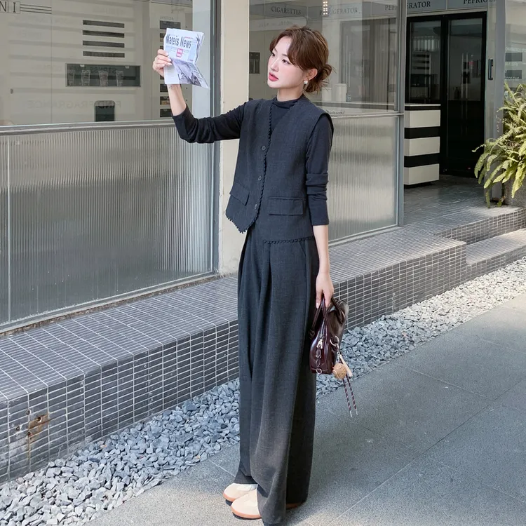 时尚套装气质法式春秋时尚慵懒风黑色森系韩版休闲风春秋显瘦气质