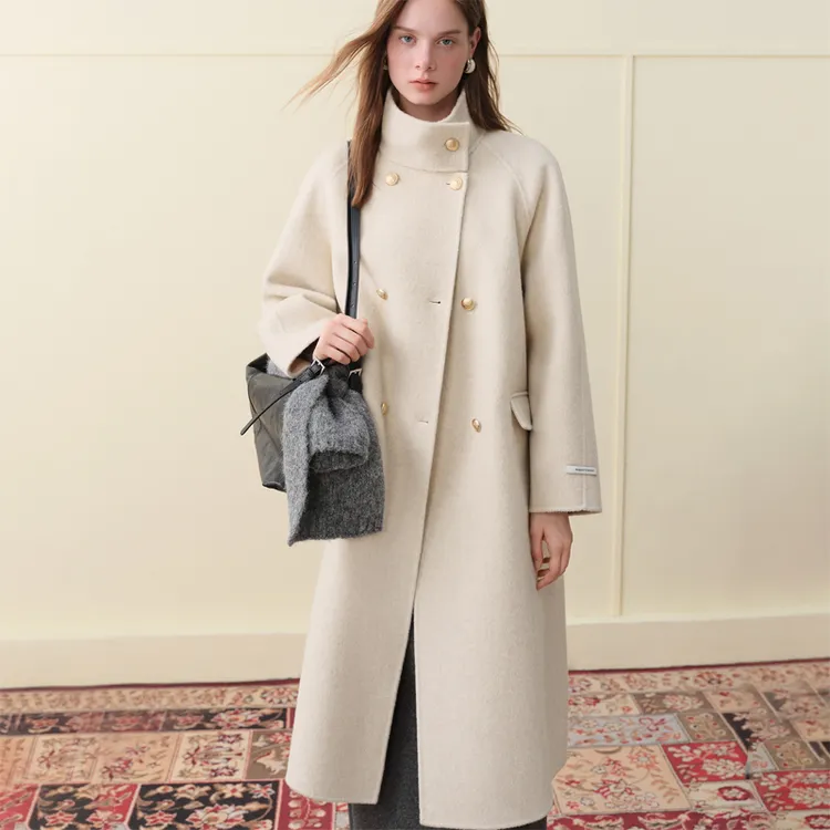 范思蓝恩立领双排扣气质双面呢大衣女2025冬装新款外套25FS14188