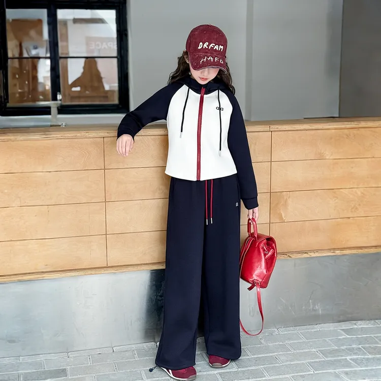 女童春秋套装2025新款大童女装韩系穿搭连帽卫衣阔腿裤两件套秋季