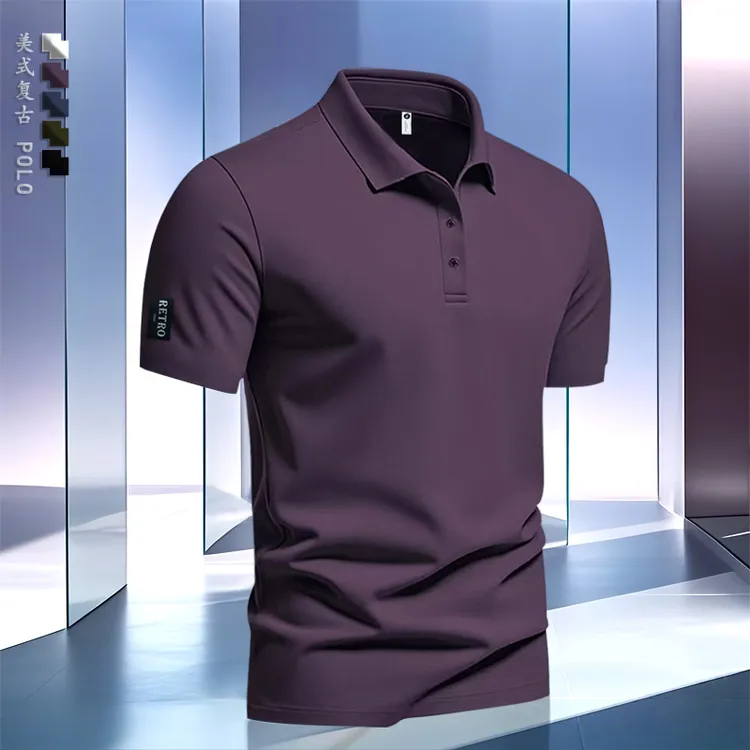 男士酱紫色翻领POLO衫夏季户外透气半袖商务休闲上衣美式复古短袖