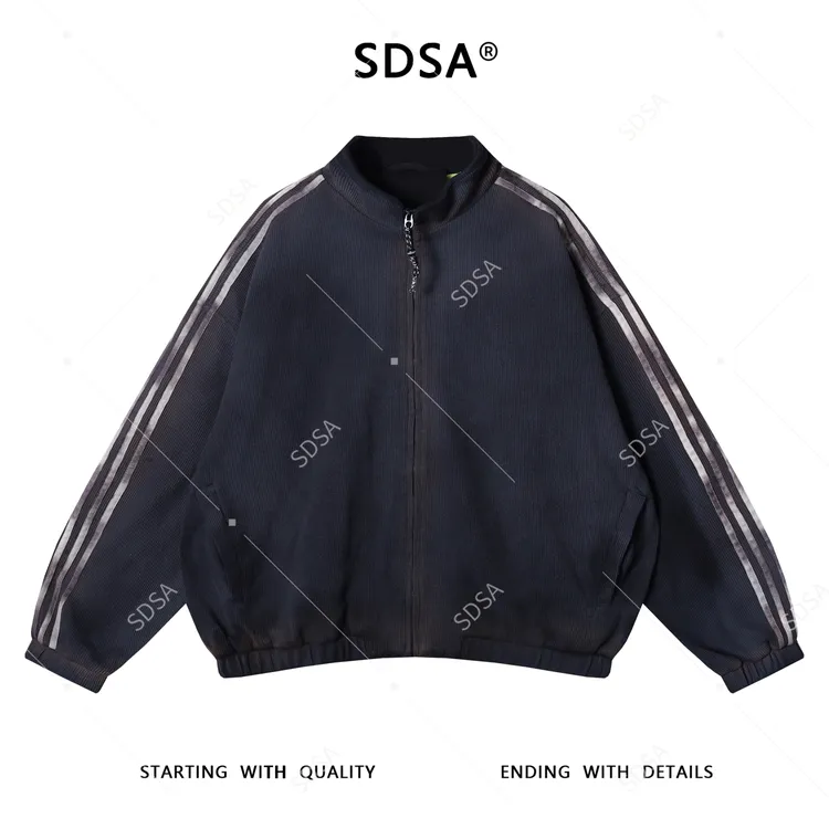 SDSA男士秋冬新款痞帅男装潮牌肌理感三条杠立领拉链卫衣外套百搭