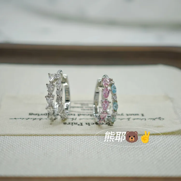 铜合金耳饰 双排耳圈小众耳钉轻奢钛钢耳钉爆闪耳钉耳骨钉耳扣