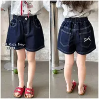 【简意】2025夏儿童深蓝色休闲裤牛仔裤热裤五分裤女童短裤H-19503