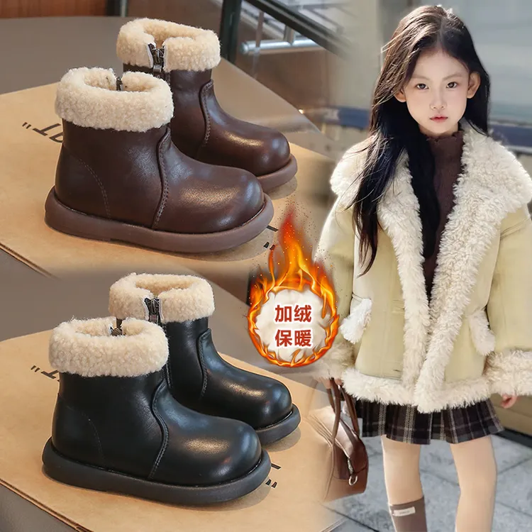女童棉鞋儿童加绒加厚雪地靴2025冬季新款小女孩保暖棉靴防水皮靴
