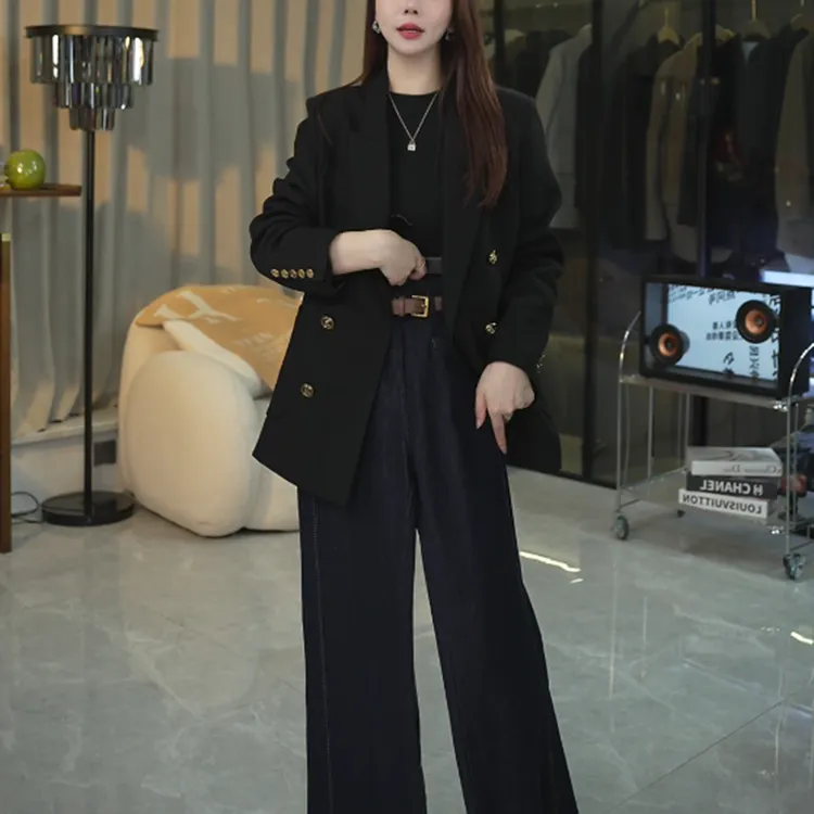 气质法式复古宽松韩系女士西装双排扣春秋西装时尚西服