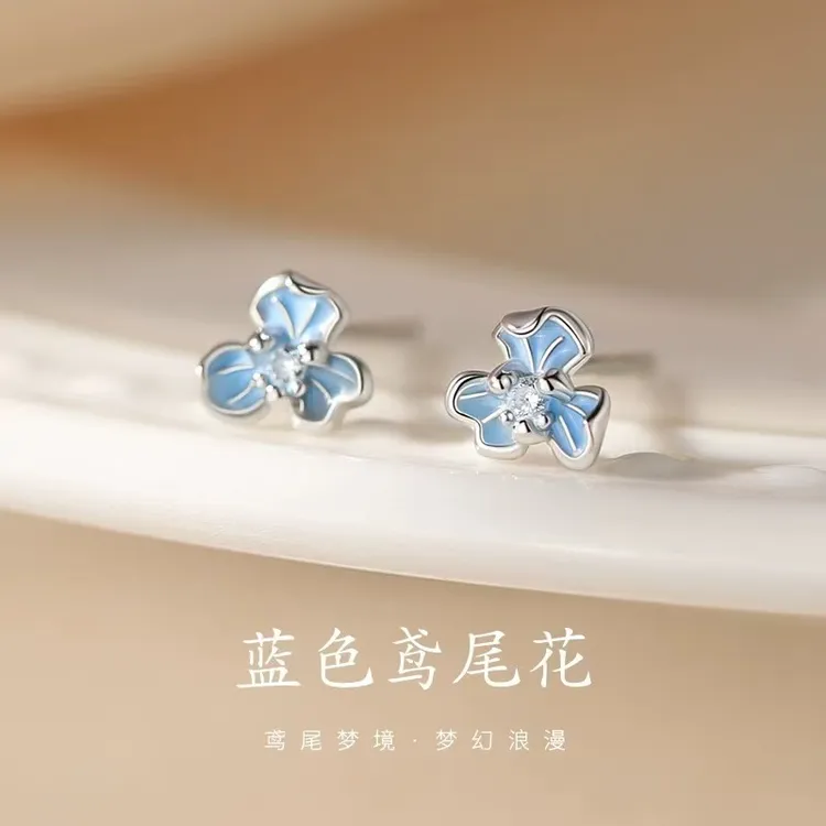 足银耳饰 9999银鸢尾花耳针小众轻奢女2025新爆款耳环高级感耳饰