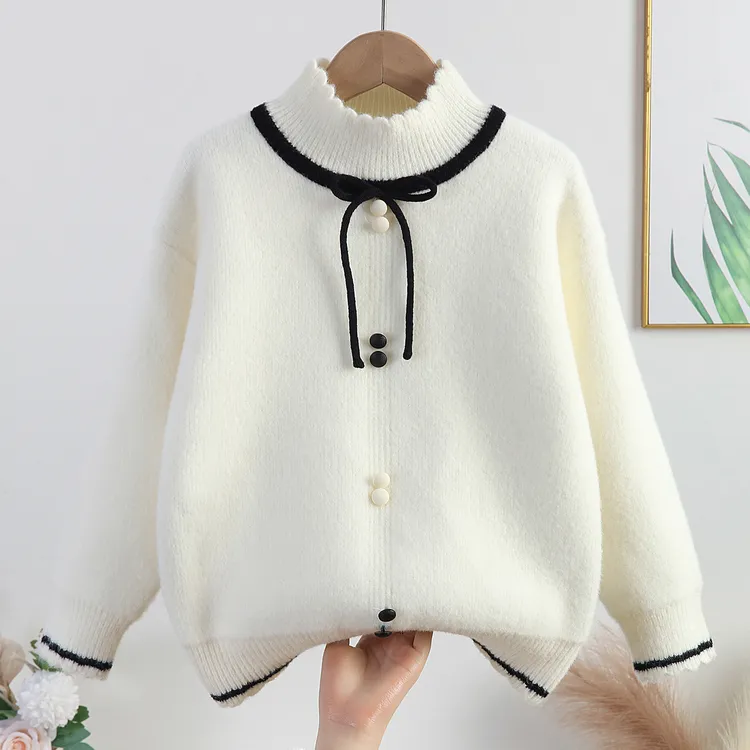 女中童冬款加厚一体绒卡通风休闲圆领毛衣针织衫女宝上衣冬季