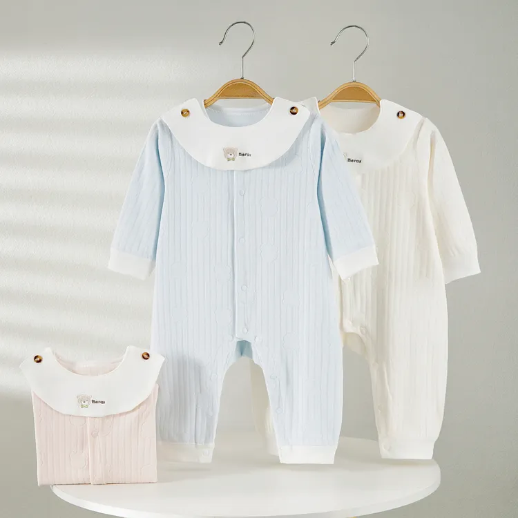 单排扣春秋冬季A类女婴儿薄款哈衣新生儿爬服幼儿开裆宝宝长袖