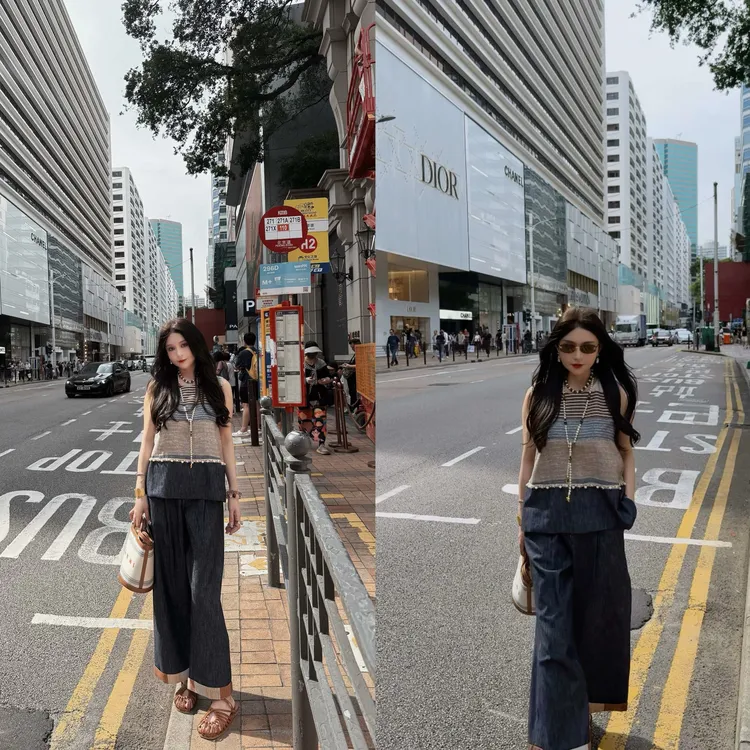 姗蔓深圳原版/861林间秘境~撞色设计感无袖洋气两件套