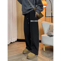 【懒人裤】韩系休闲百搭撞色腰加绒加厚直筒裤束脚两穿休闲裤女冬