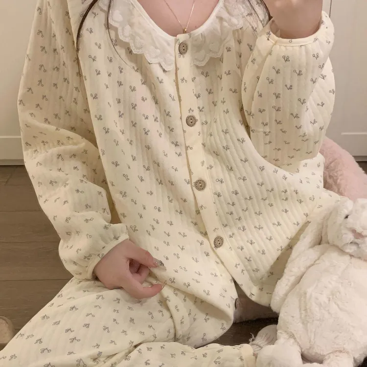 冬季大码睡衣可爱卡通空气层夹棉保暖加肥加大可外穿家居服套装