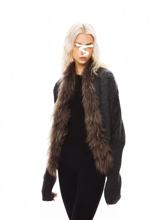 长毛领针织毛衣 慵懒设计高级感小众不撞款复古加厚外套开衫