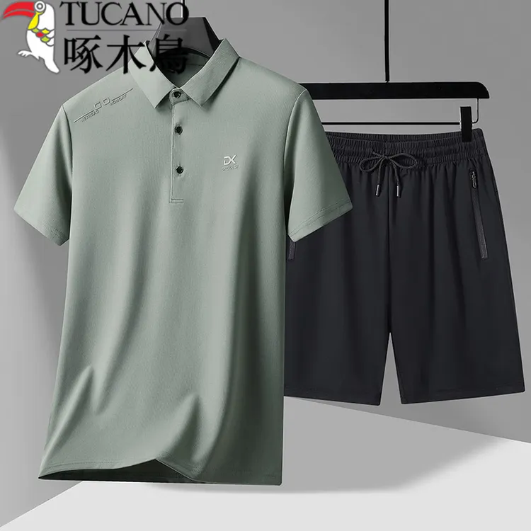 TUCANO/啄木鸟正品男士POLO衫套装冰丝短袖夏季潮流运动中年爸爸