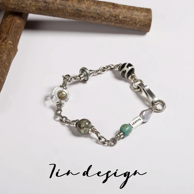 925银手链 7in旗舰店【幽兰】原创小众设计复古手作个性拼接手链