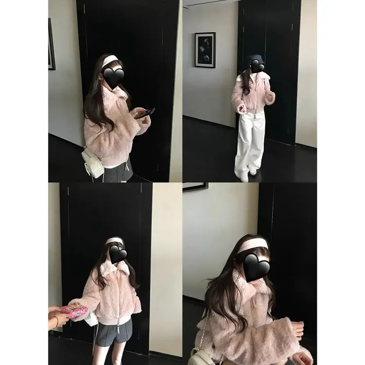 贵气千金仿羊羔毛老钱毛毛拉链外套女秋冬小个子百搭宽松翻领上衣