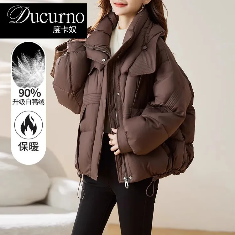 品牌时尚短款羽绒服女冬季小个子宽松加厚咖色2025新款洋气百搭潮