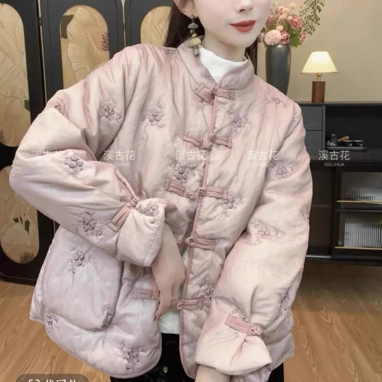 【桃漫】气质棉衣外套女新中式手工盘扣高级冬夹棉加厚保暖