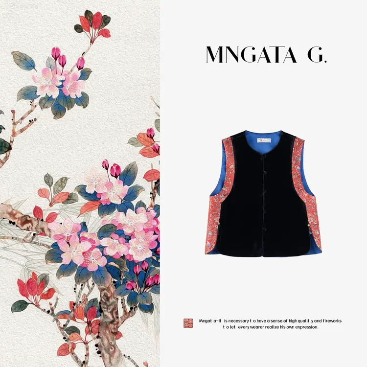 MNGATA G.宫小妍【真丝·传承红纹】新中式国风早秋百搭马甲5061674
