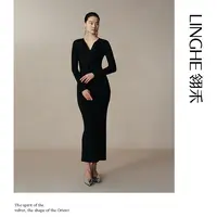 【可可专属】翎禾LINGHE-「梦生花」长袖V领针织连衣裙秋冬