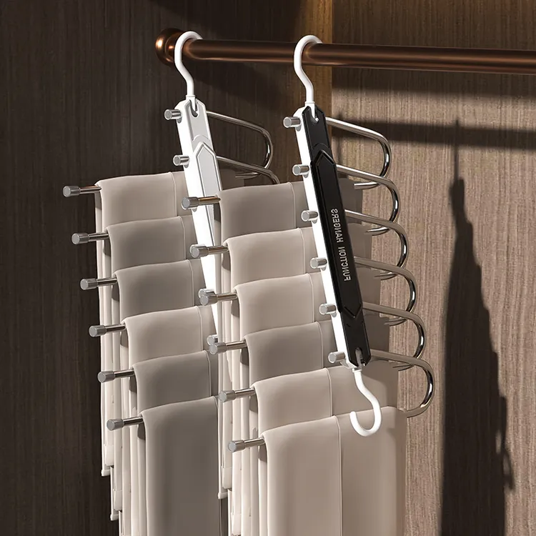 不锈钢折叠裤架挂钩多功能收纳家用无痕多层挂架衣柜挂裤专用神器