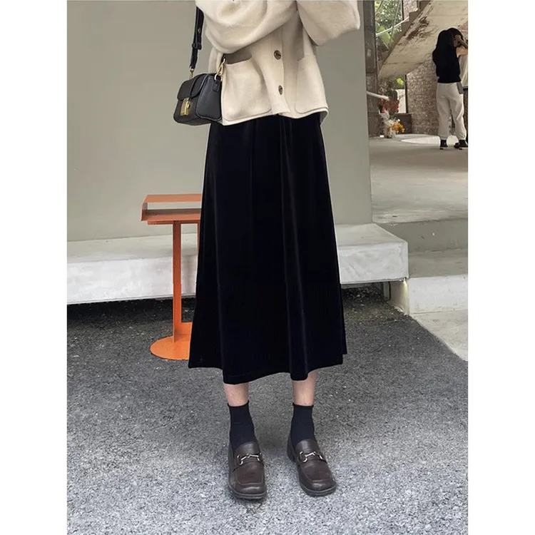 洋气金丝绒半身裙女秋冬新款大码胖mm高腰遮胯显瘦高级感a字伞裙
